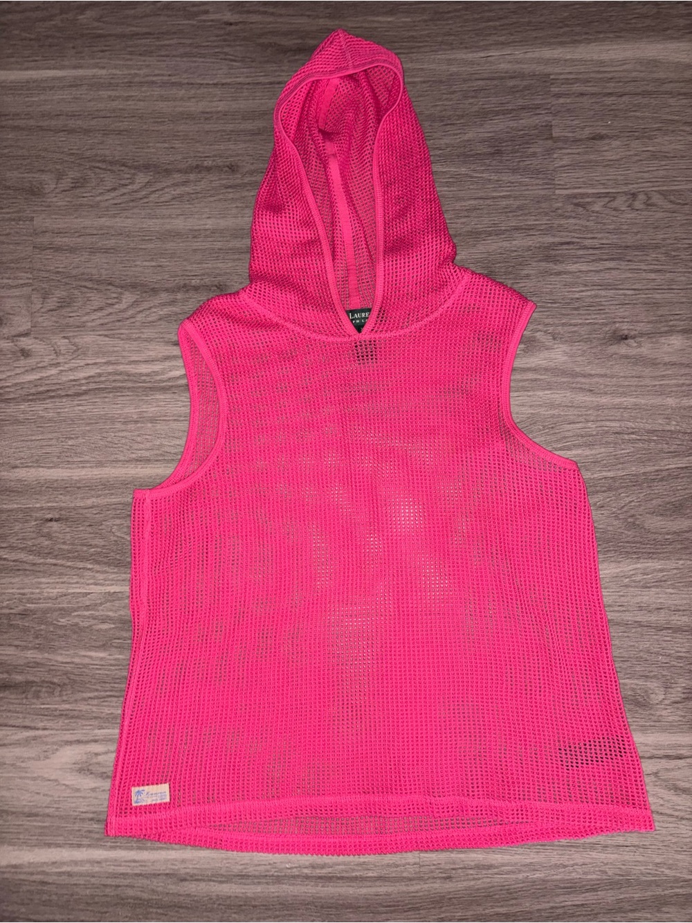 Vintage Y2K Lauren Ralph Lauren Pink Open Mesh Sleeveless Hooded Tank XL - EUC!!